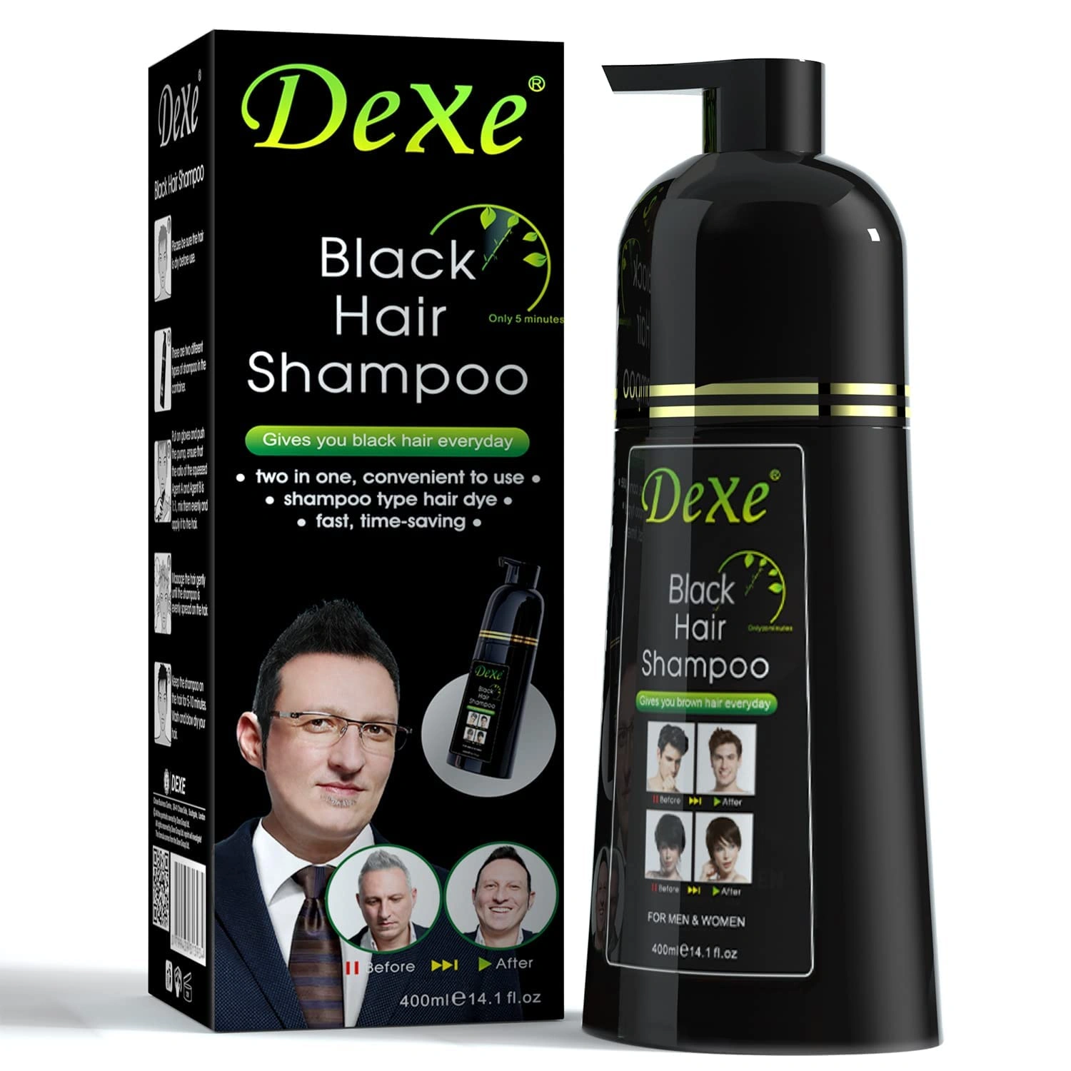 download (17) Dexe Black Hair Dye Shampoo | Long Lasting Quick Effect | 400 ml | For men and Women - Image 1